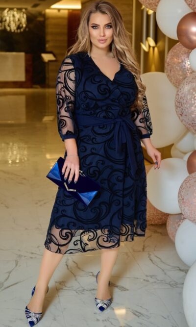 Сукня жіноча, ошатне, з сіткою флок, виріз на запах, від 50 до 64 р