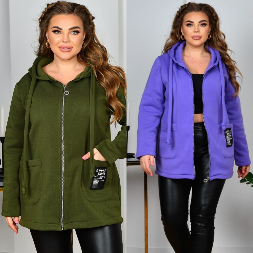 Кофта жіноча, тепла, від 48 до 66р, з капюшоном, на блискавці